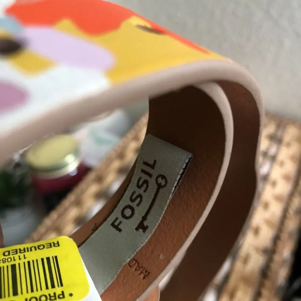 Fossil floral multi colorful boho indie hippie summer beach belt silver buckle-M